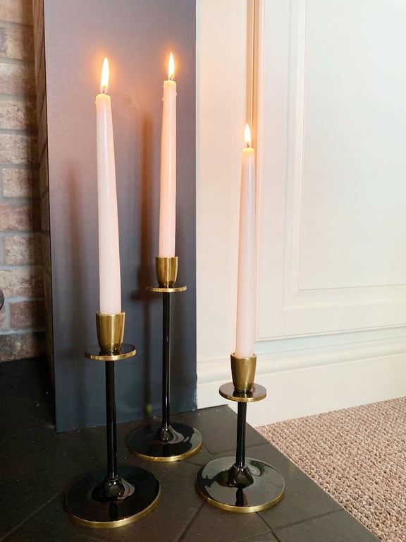 Retro Black and Gold Aluminium Candlestick Holder - Taper Candle Home Decor Accessory