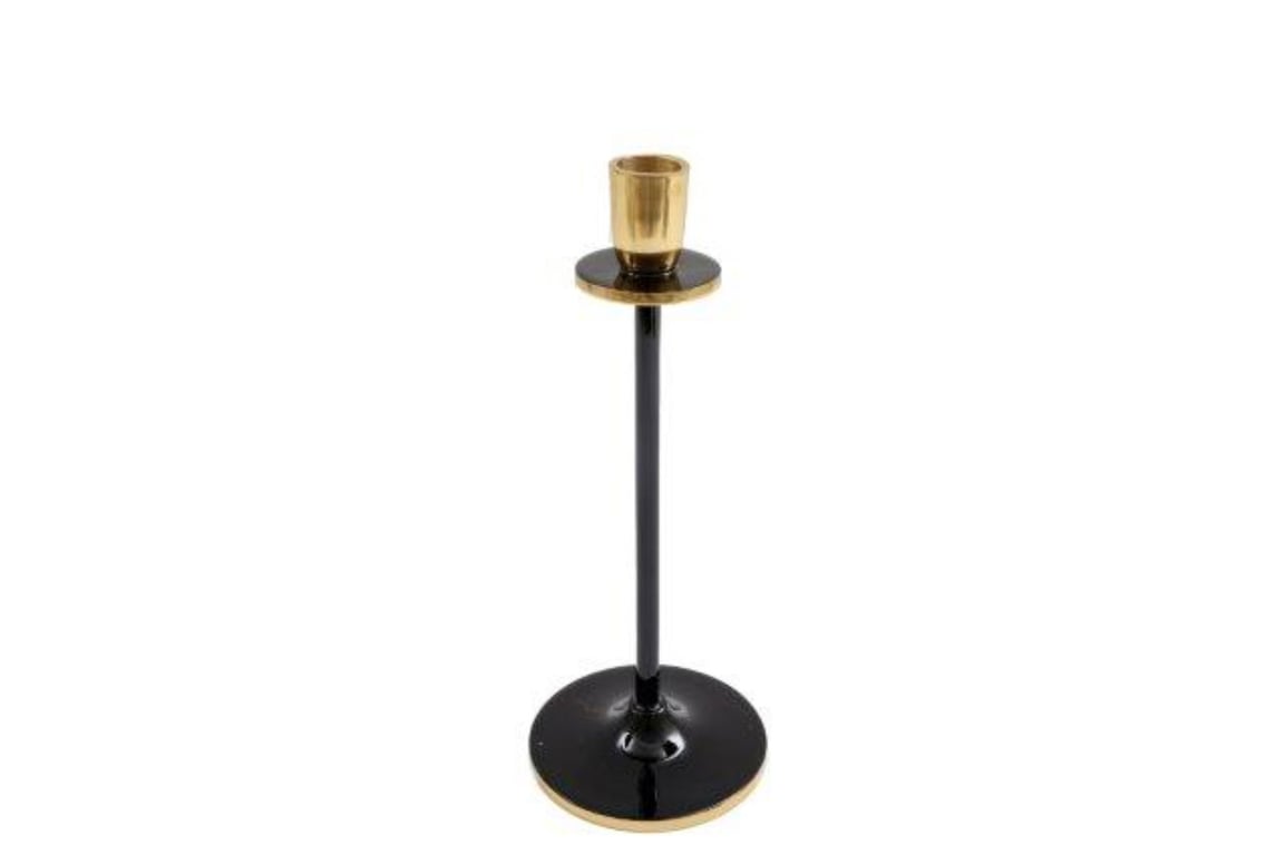 Retro Black and Gold Aluminium Candlestick Holder - Taper Candle Home Decor Accessory
