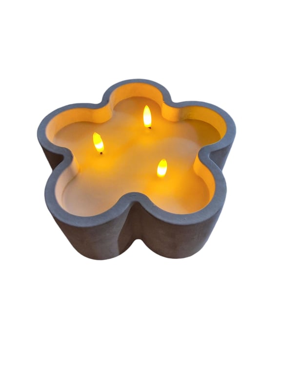 LED Flower 3 Wick Cement Candle