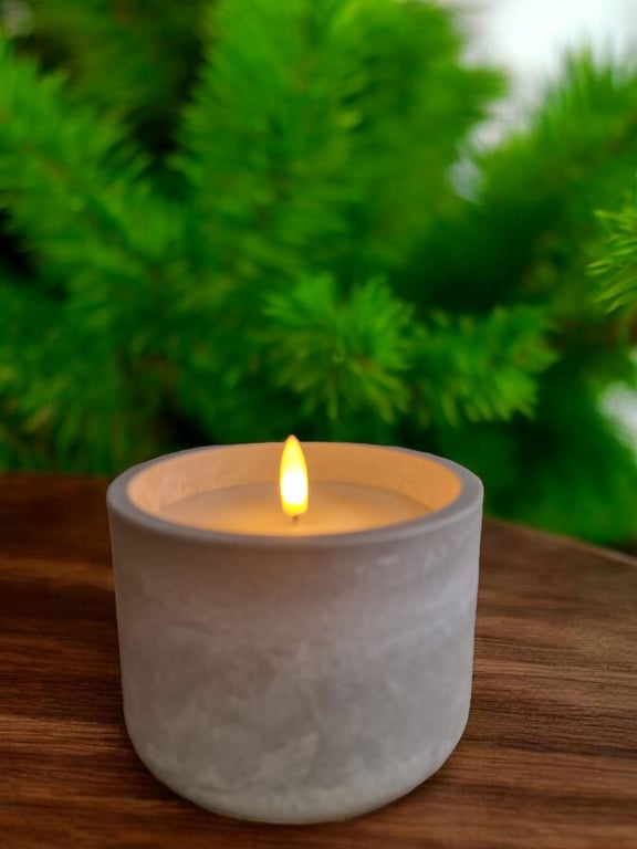 LED Cement Circular Candlepot - Realistic Indoor & Outdoor Single Wick LED Candle Decor