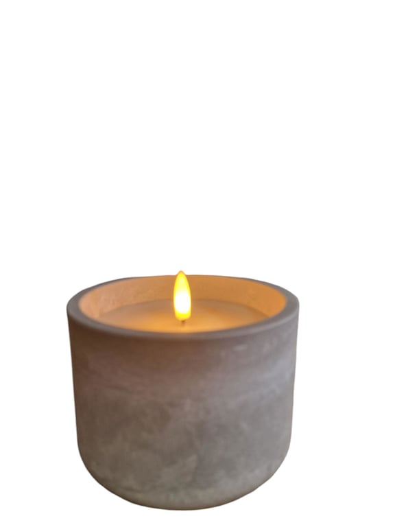 LED Cement Circular Candlepot - Realistic Indoor & Outdoor Single Wick LED Candle Decor