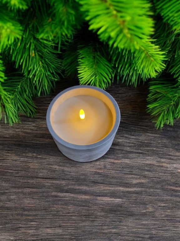 LED Cement Circular Candlepot - Realistic Indoor & Outdoor Single Wick LED Candle Decor