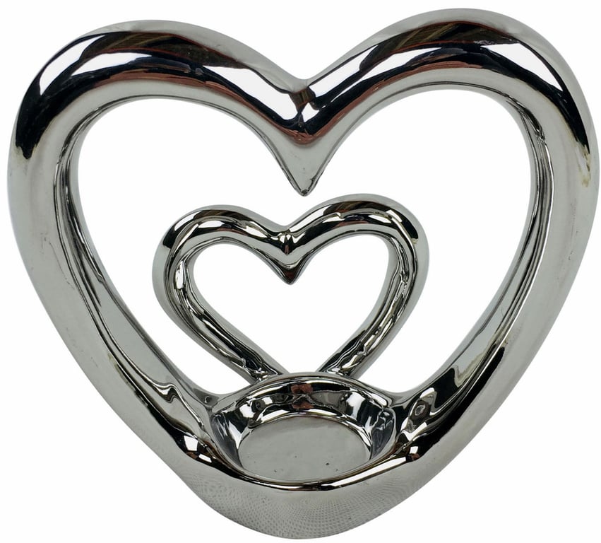 Silver Double Heart Ceramic Chrome Candle Holder - Scratch Resistant and Decorative
