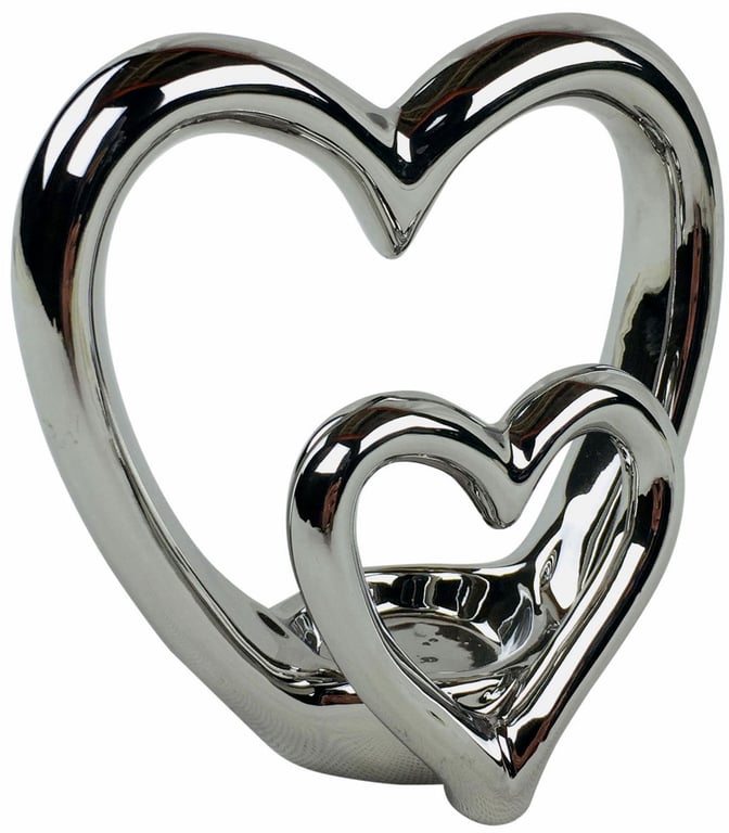 Silver Double Heart Ceramic Chrome Candle Holder - Scratch Resistant and Decorative