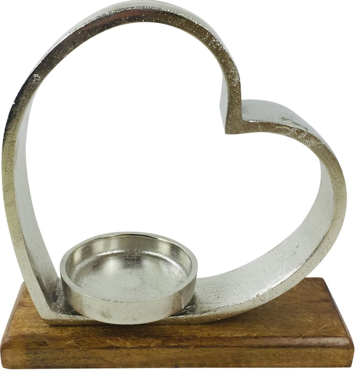 Aluminium Heart Tea Light Holder - Durable Mango Wood Base
