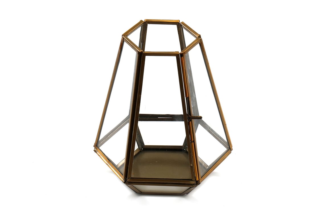 Bronze Glass Tea Light Holder - Elegant Rustic Metal & Clear Glass Candle Holder