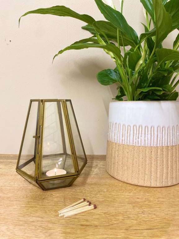 Bronze Glass Tea Light Holder - Elegant Rustic Metal & Clear Glass Candle Holder