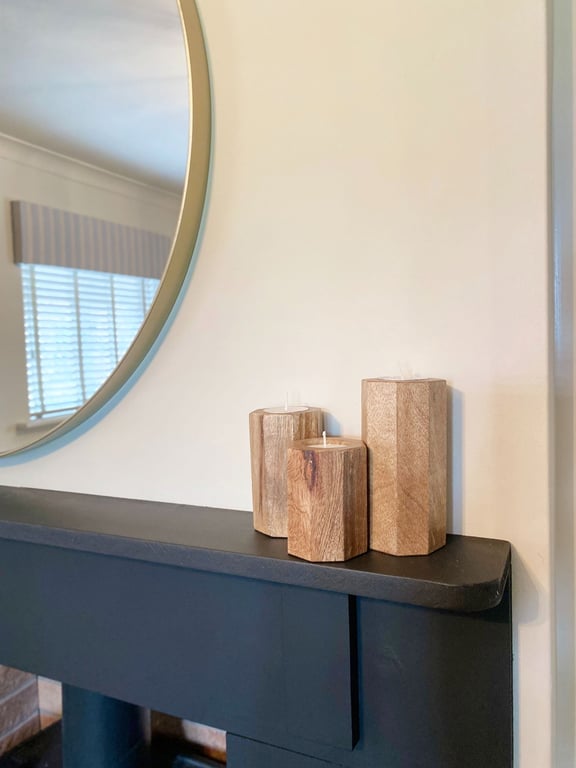 Mango Wood Hexagon Tealight Holder Set - 3 Sizes, Home Decor Essentials