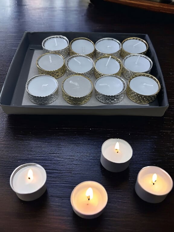 Silver and Gold Heart Pattern Tea Light Candle Set - 12 Piece Home Decor Collection