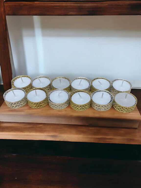Silver and Gold Heart Pattern Tea Light Candle Set - 12 Piece Home Decor Collection