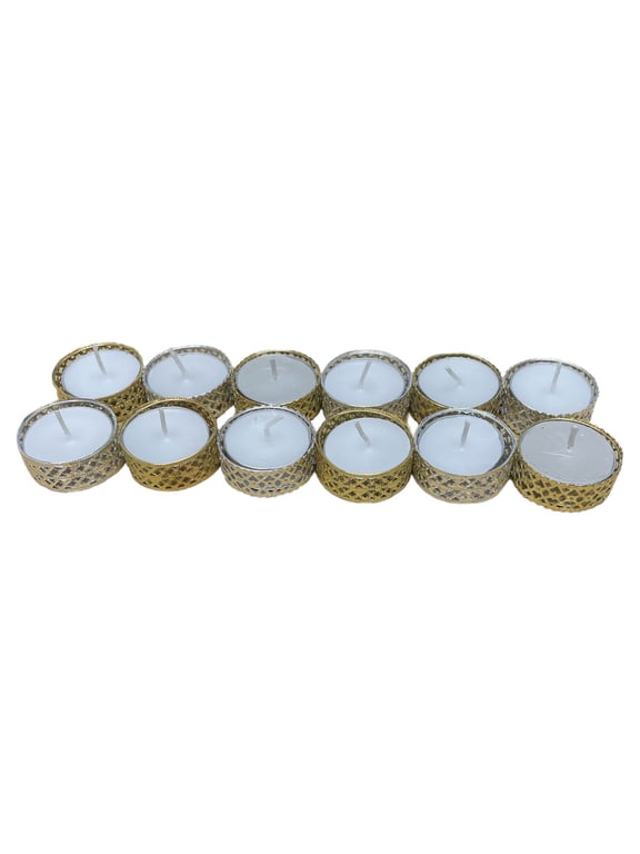 Silver and Gold Heart Pattern Tea Light Candle Set - 12 Piece Home Decor Collection
