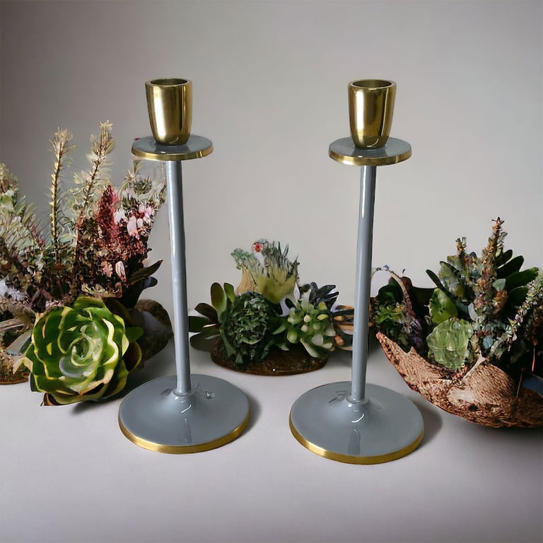 Glossy Grey Irina Modern Candlestick Set of 2, 26cm Home Decor Accent
