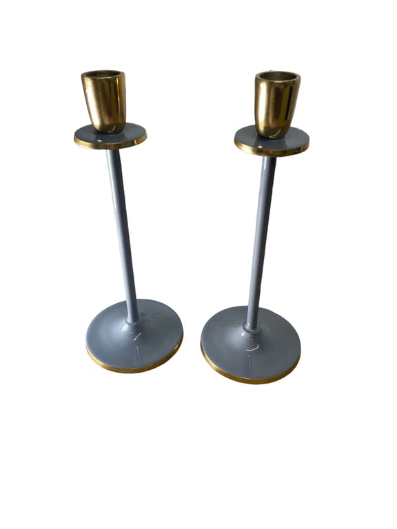 Glossy Grey Irina Modern Candlestick Set of 2, 26cm Home Decor Accent