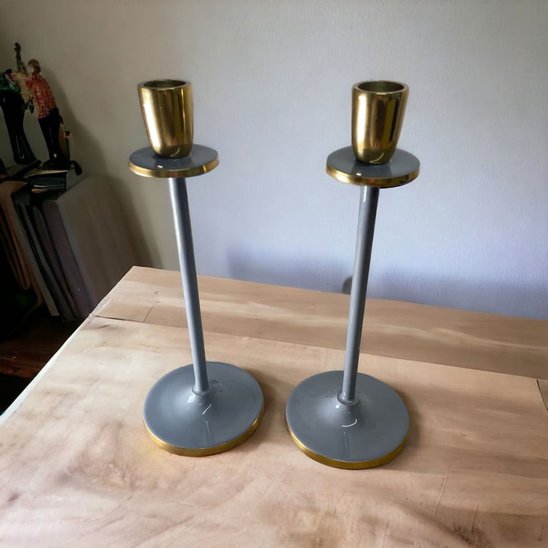Glossy Grey Irina Modern Candlestick Set of 2, 26cm Home Decor Accent
