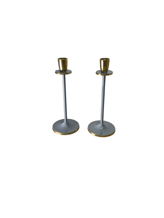 Glossy Grey Irina Candlestick Set of 2, 20cm - Elegant Home Decor Accent