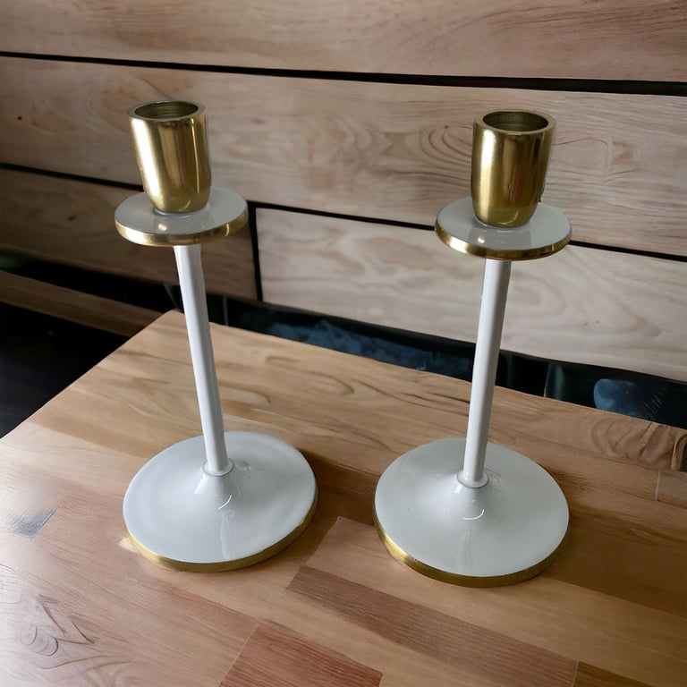 20cm Glossy White Irina Candlestick Set of 2 - Modern Home Lighting Accessory