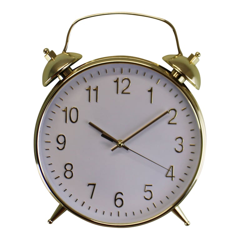 Gold and White Alarm Style Wall Clock - Polypropylene Construction, Battery Powered, 4 x 40 x 29cm