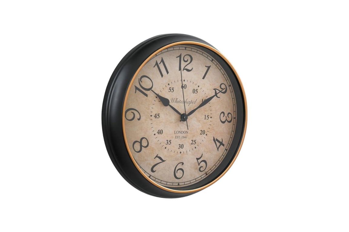 Antique Style Black Metal & Bronze Numbered Wall Clock 34cm