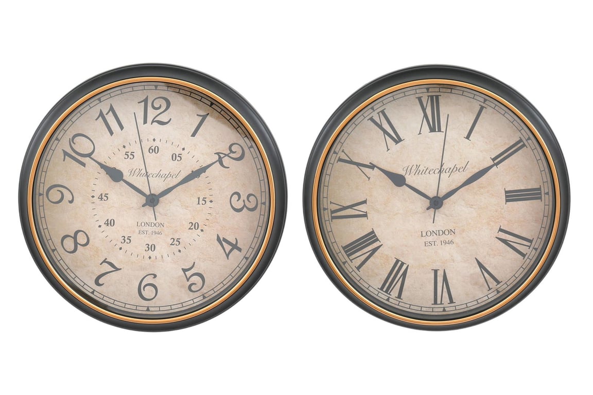 Antique Style Black Metal & Bronze Numbered Wall Clock 34cm