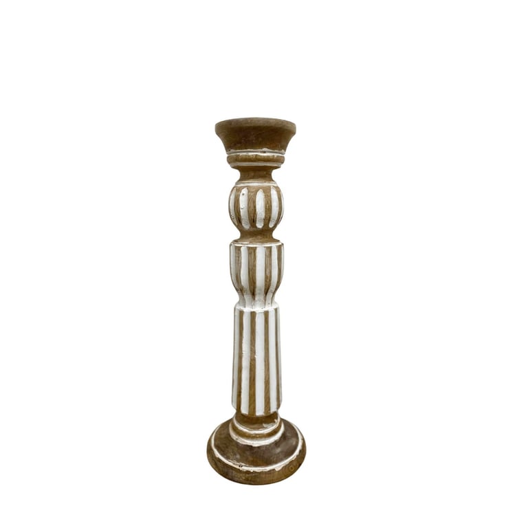 Wooden Candle Stick - Rustic Grecian Style Holder with Heat Resistant Plate