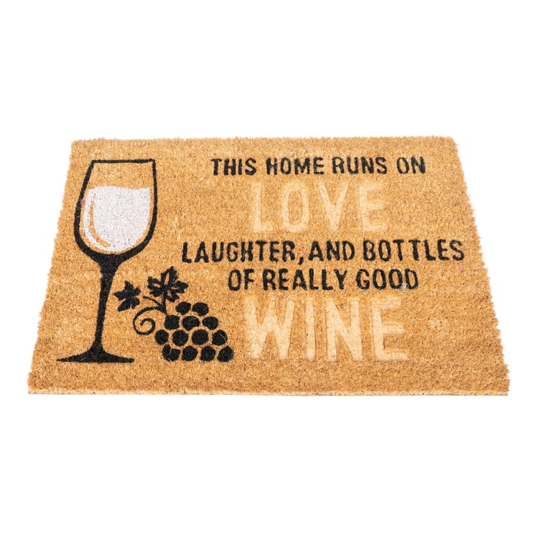 Coir Doormat - This Home Runs on Love, Laughter & Wine Humorous Home Decor Gift