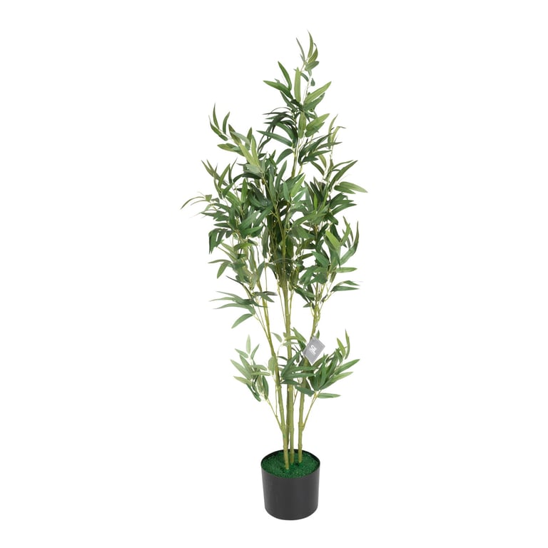Artificial Bamboo Plant - 3 Plastic Shoots in Black Pot for Indoor Decoration