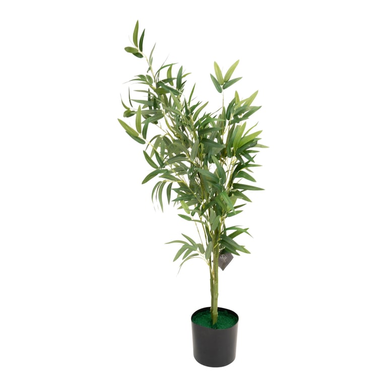 Artificial Bamboo Plant - 3 Plastic Shoots in Black Pot for Indoor Decoration