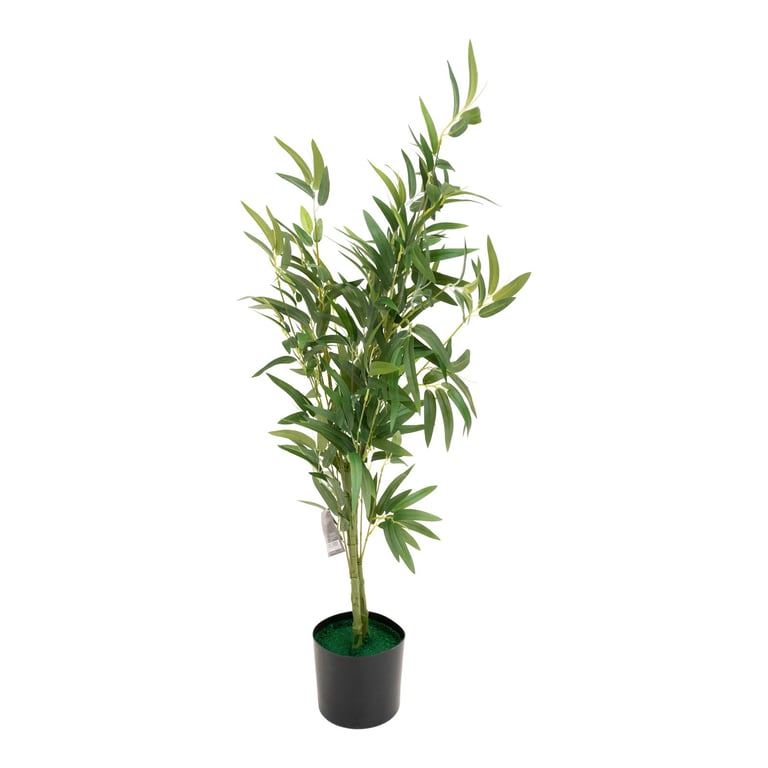 Artificial Bamboo Plant - 3 Plastic Shoots in Black Pot for Indoor Decoration