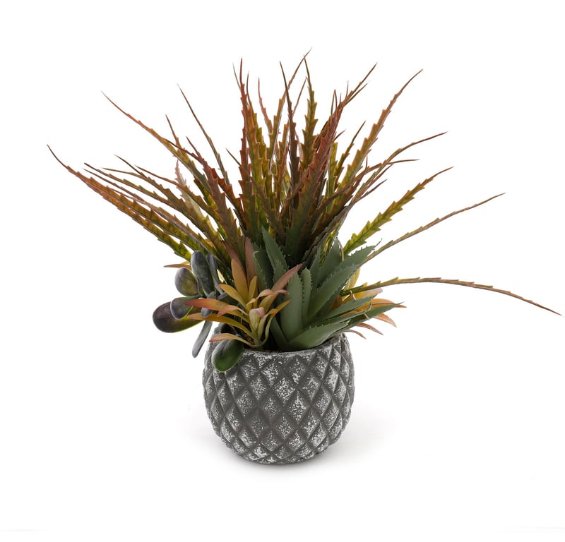 Succulents in Small Lattice Design Grey Pot - Artificial Indoor Garden Decoration