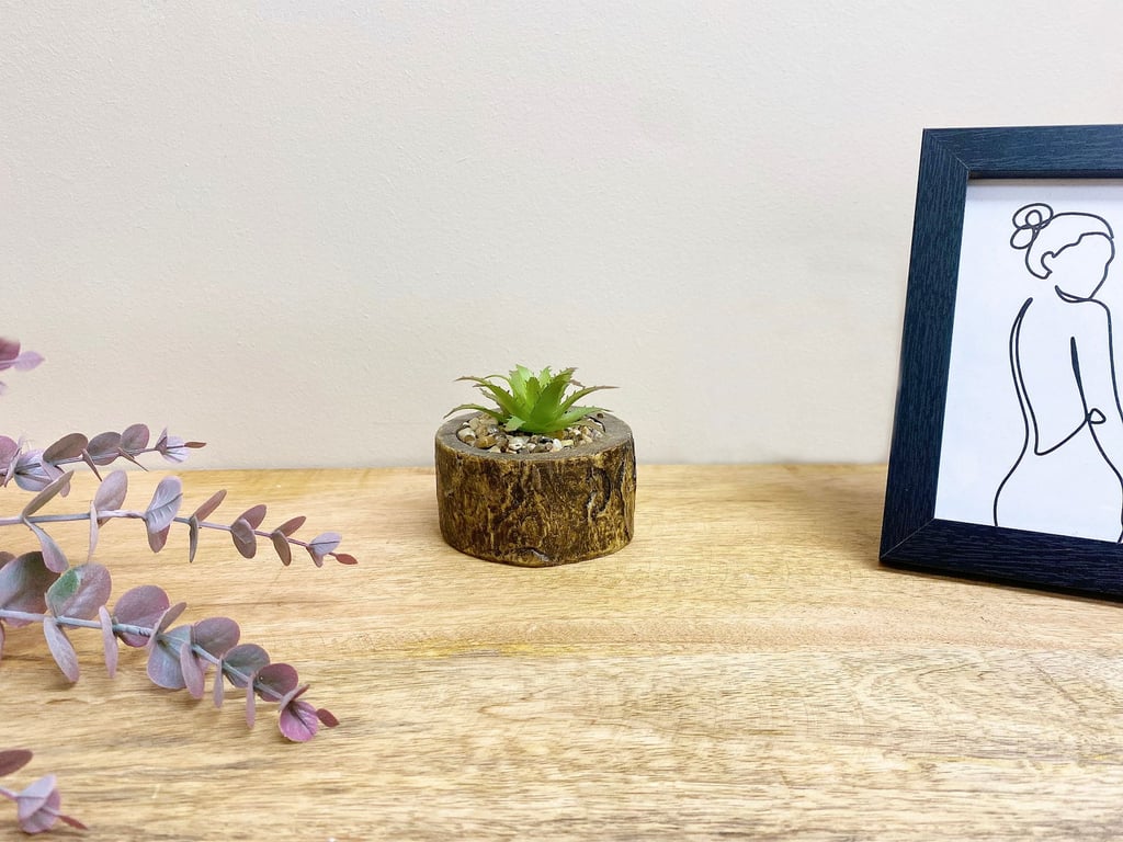 Bark Effect Pot and Faux Succulent - Natural Home Decor for Indoor Spaces