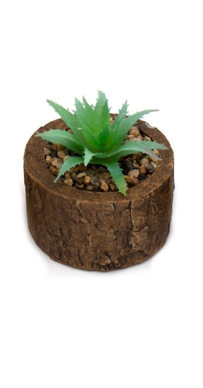 Bark Effect Pot and Faux Succulent - Natural Home Decor for Indoor Spaces