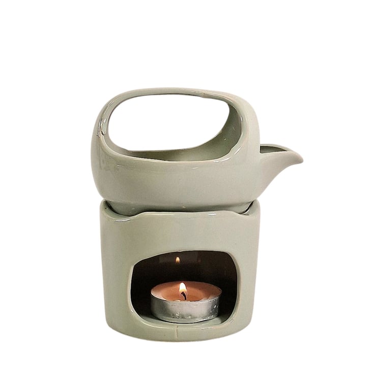 Sage Green Oil Burner with Removable Top - Elegant Home Decor Wax Melt Warmer