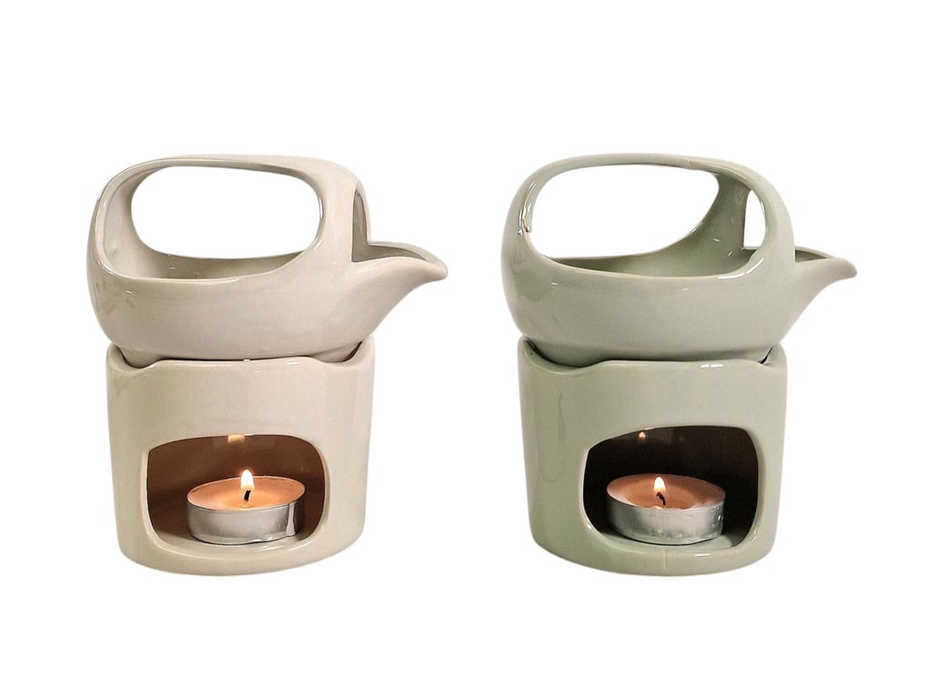 Sage Green Oil Burner with Removable Top - Elegant Home Decor Wax Melt Warmer