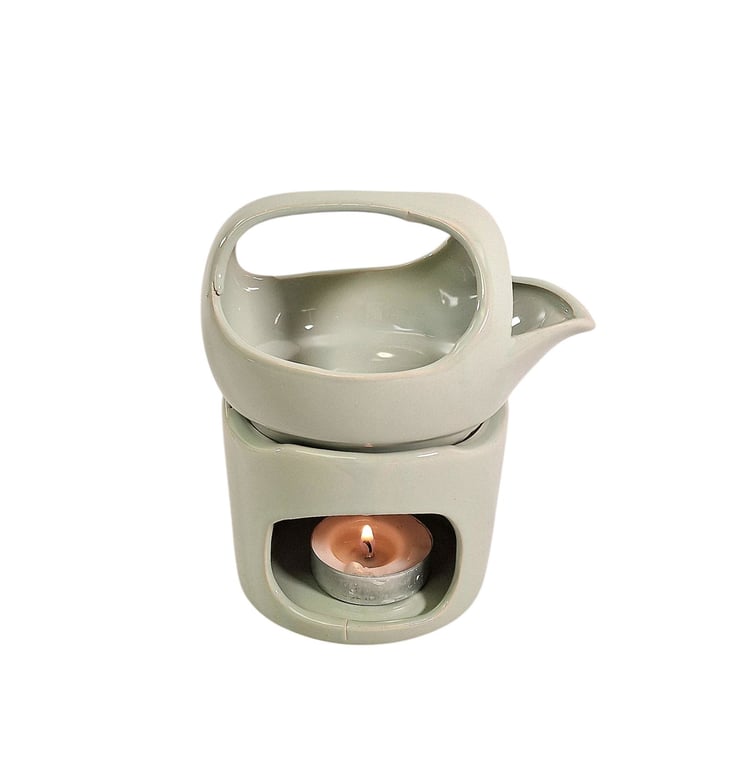 Sage Green Oil Burner with Removable Top - Elegant Home Decor Wax Melt Warmer