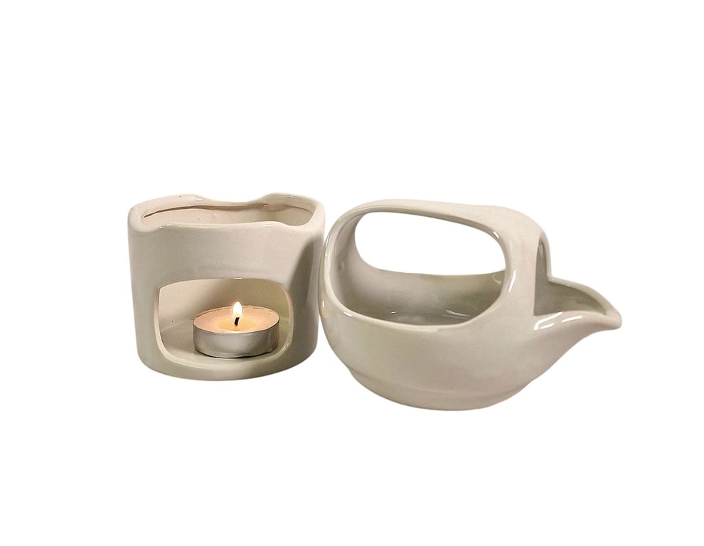 Off White Oil Burner with Removable Top - Stylish Home Fragrance Wax Melt Burner