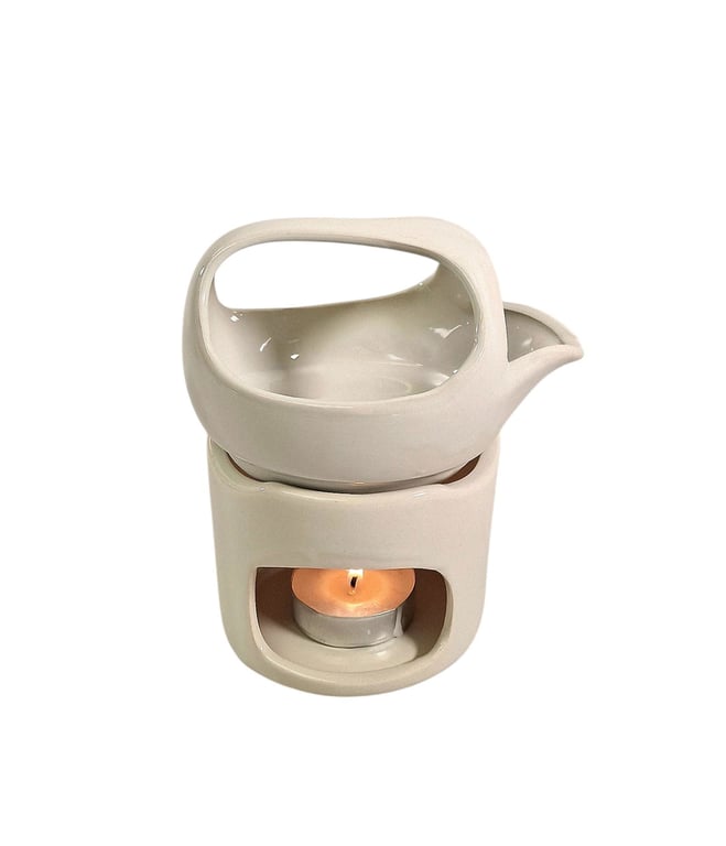 Off White Oil Burner with Removable Top - Stylish Home Fragrance Wax Melt Burner