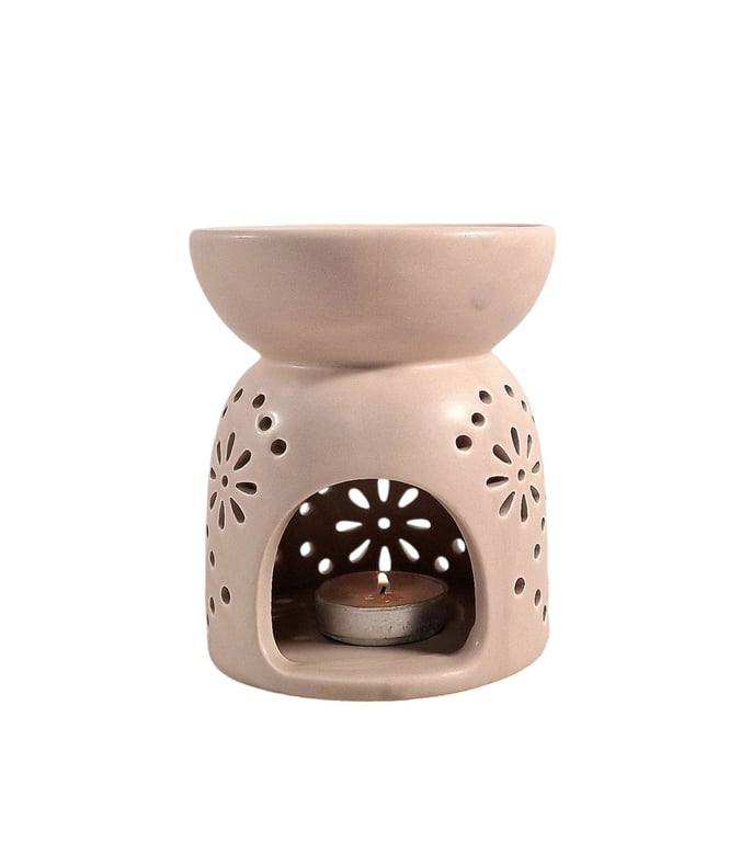 Beige Oil Burner with Patterned Holes - Home Decor Wax Warmer