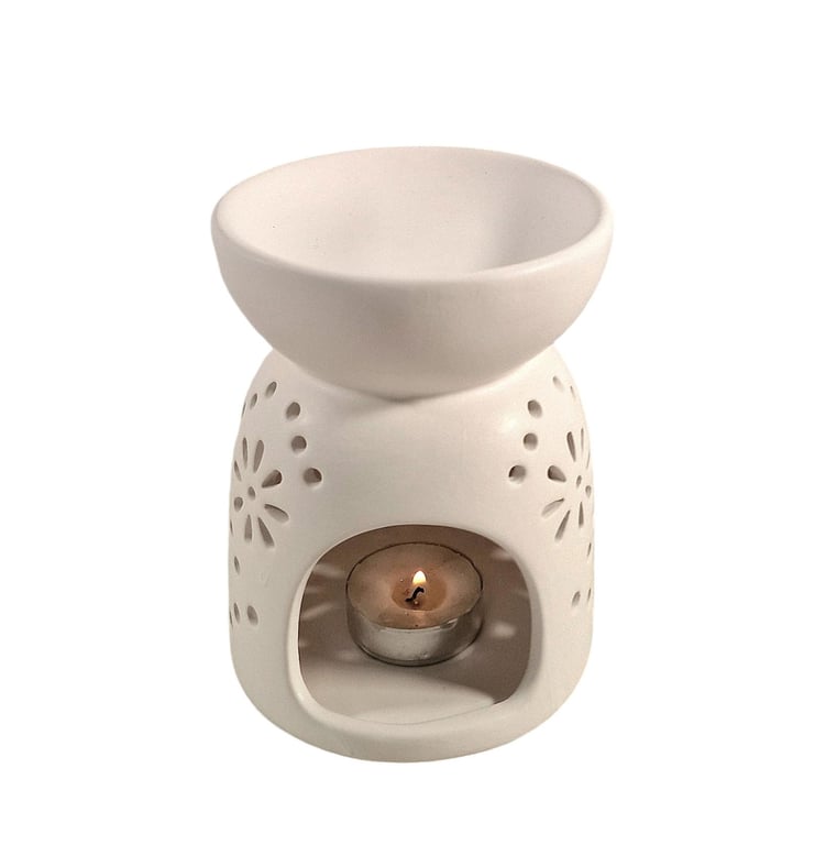White Oil Burner with Pattern Holes - Home Decor Wax Warmer and Fragrance Diffuser