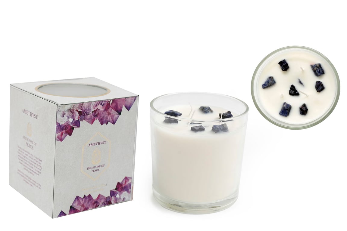 Amethyst Crystal Candle - Elegant Home Decor with Ambient Light and Amethyst Beauty
