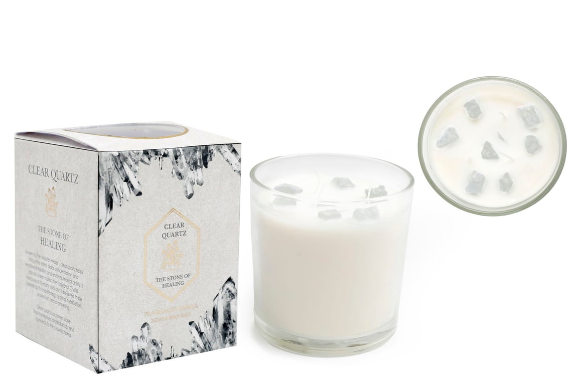 Clear Quartz Candle - Crystal Clear Design, Radiant Glow, Elegant Home Decor