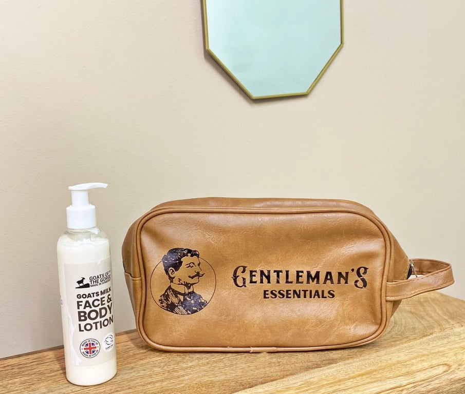 Gentlemans Toiletry Bag with Faux Leather Construction and Carrying Loop