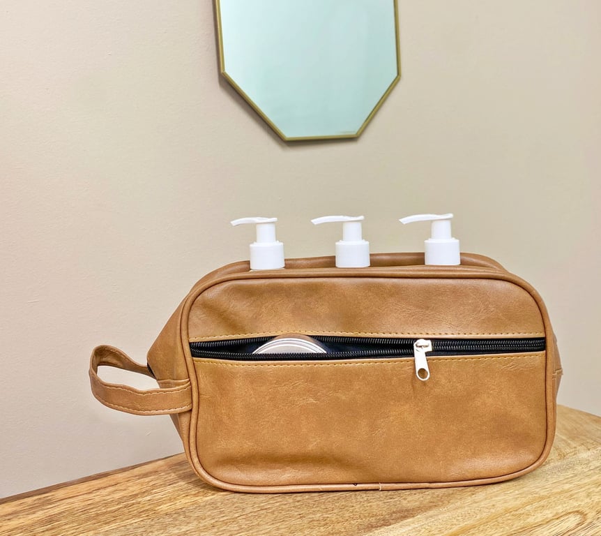 Gentlemans Toiletry Bag with Faux Leather Construction and Carrying Loop