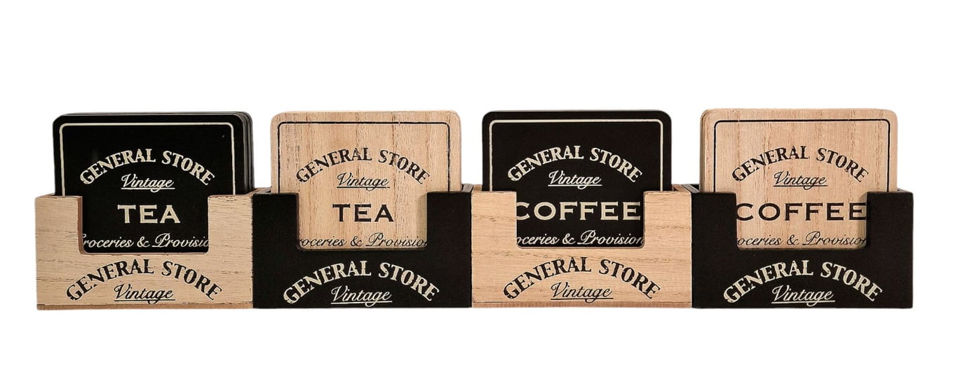 General Store 16-Piece Wooden Coaster Set - 4 Types, Home Decor Essentials