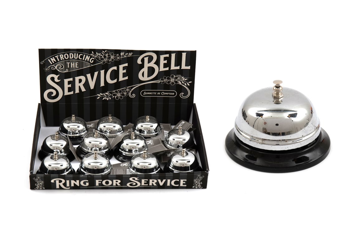 Silver Dome Desk Service Bell - Loud Sound, Black Base