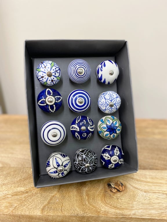 Blue Ceramic Knobs - Set of 12 Eclectic Home Decor Accents
