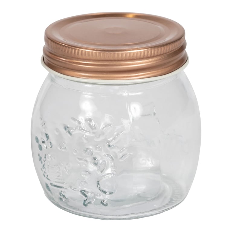 Glass Embossed Storage Jar with Copper Screw Lid - Small Kitchen Storage Solution
