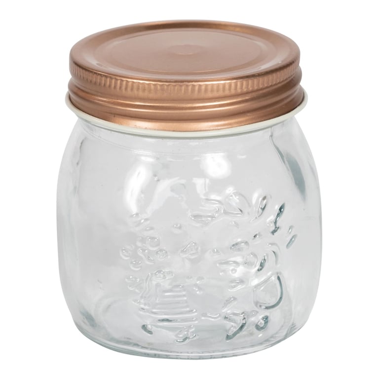 Kitchen Glass Embossed Storage Jar with Copper Screw Lid - 300ml Large Capacity Kitchen Decor Jar
