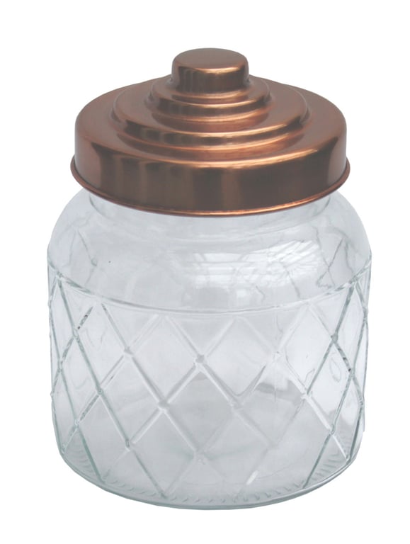 Round Glass Jar With Copper Lid - Retro Style Home Decor and Kitchen Storage Container