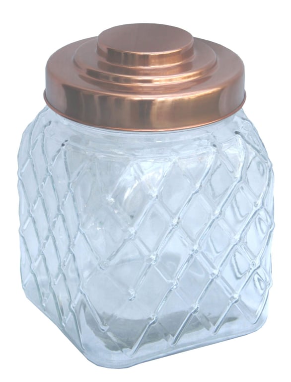 Copper Lidded Retro Glass Jar - Diamond Embossed Kitchen Storage and Home Decor