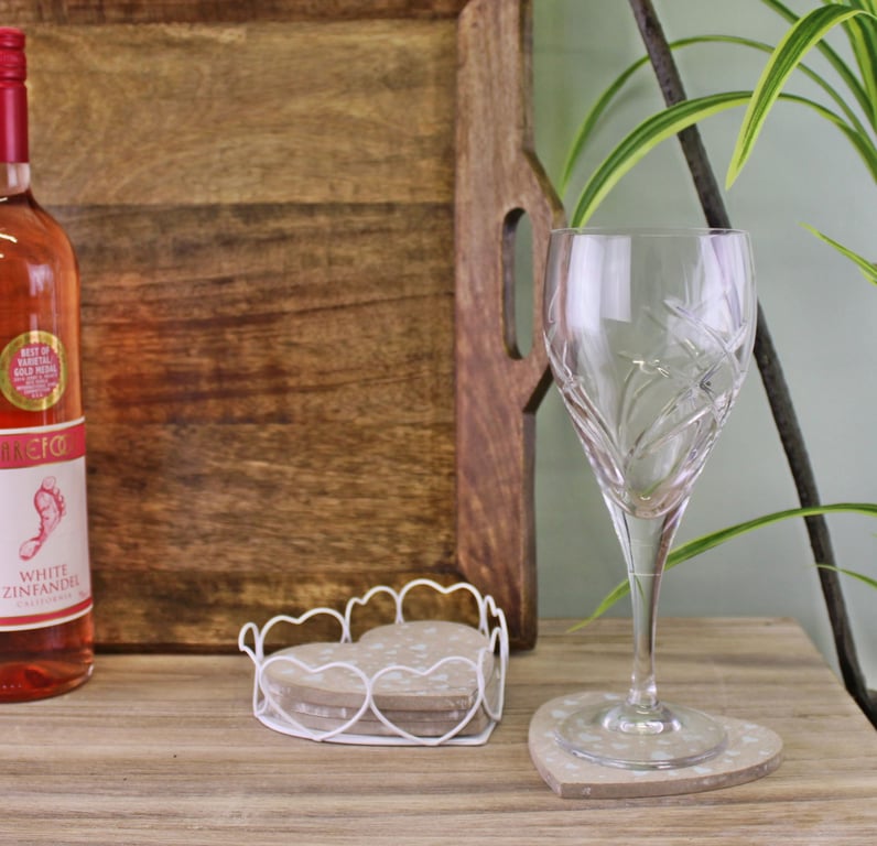 Heart Shaped Coasters Set with Iron Wire Holder - MDF Construction for Home Decor